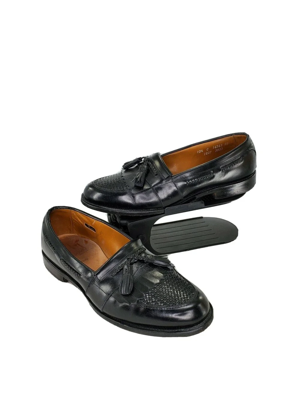 Allen Edmonds Mens Shoes Cody Black Leather Loafer Tassels Weaved Size 10.5C